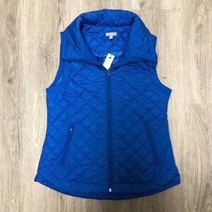 NWT T by Talbots Quilted Full Zip Vest Women's Size Petite Royal Blue Outerwear